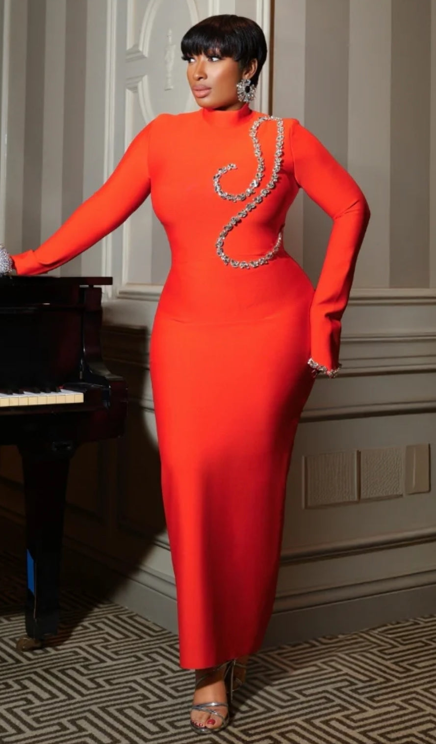 GGG Crystal Bodycon Long Bandage Dress