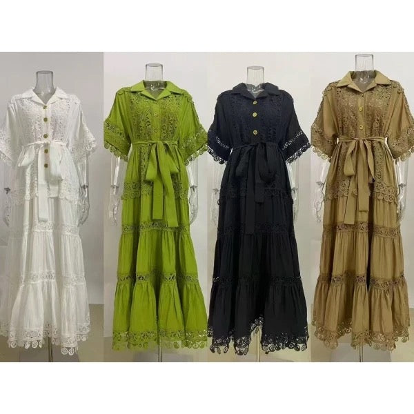 GetGraceGift Hollow Embroidery Lace Dress