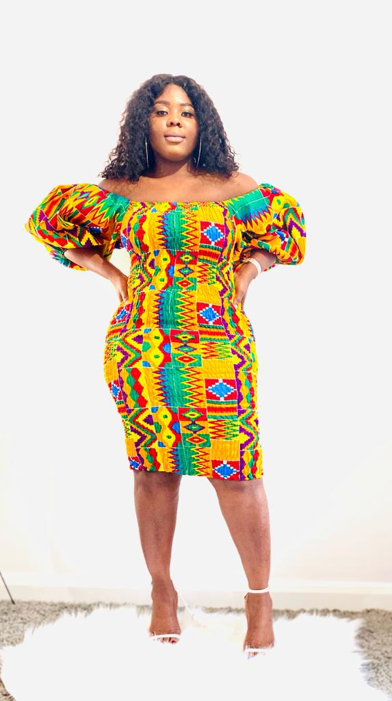 GetGraceGift African Print Puff Hands Stretch Bodycon Dress