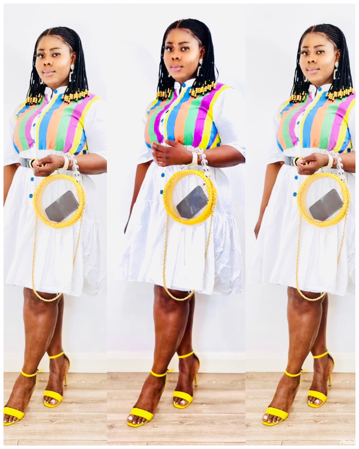 Colourful White Knee Dress