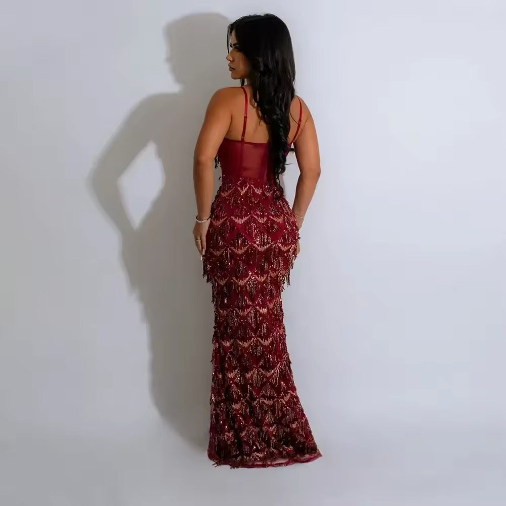 GetGraceGift Waist Sling Sequin Wedding Prom Dress