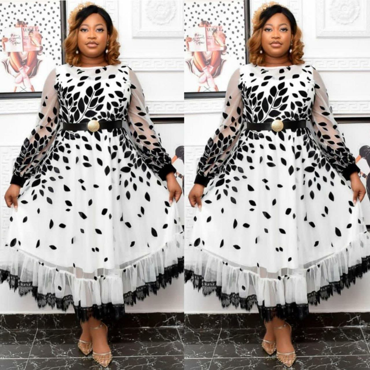 Golden look dress Dot white dress