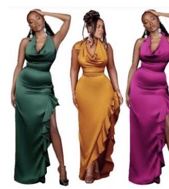 Halter Backless Deep V Neck Thigh Dress