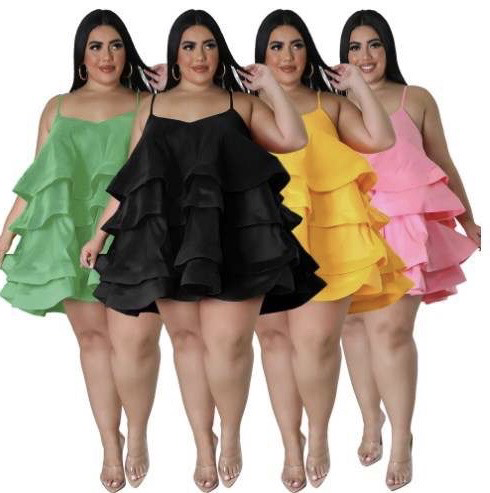 GetGraceGift Spaghetti Strap Tierred Big Swing Sleeveless Ball Gown Mini Dress