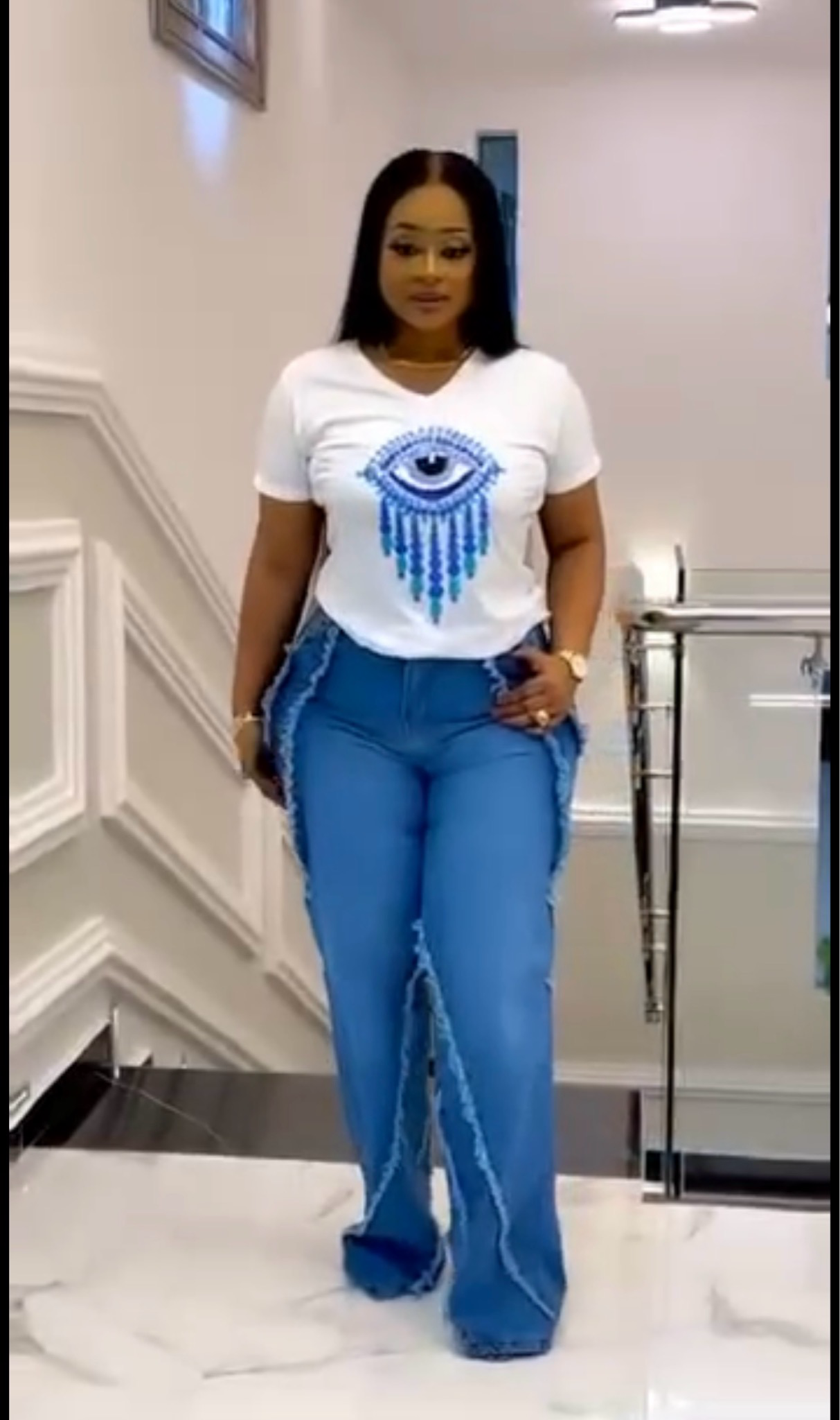 White Eye T-Shirt with Denim Pant