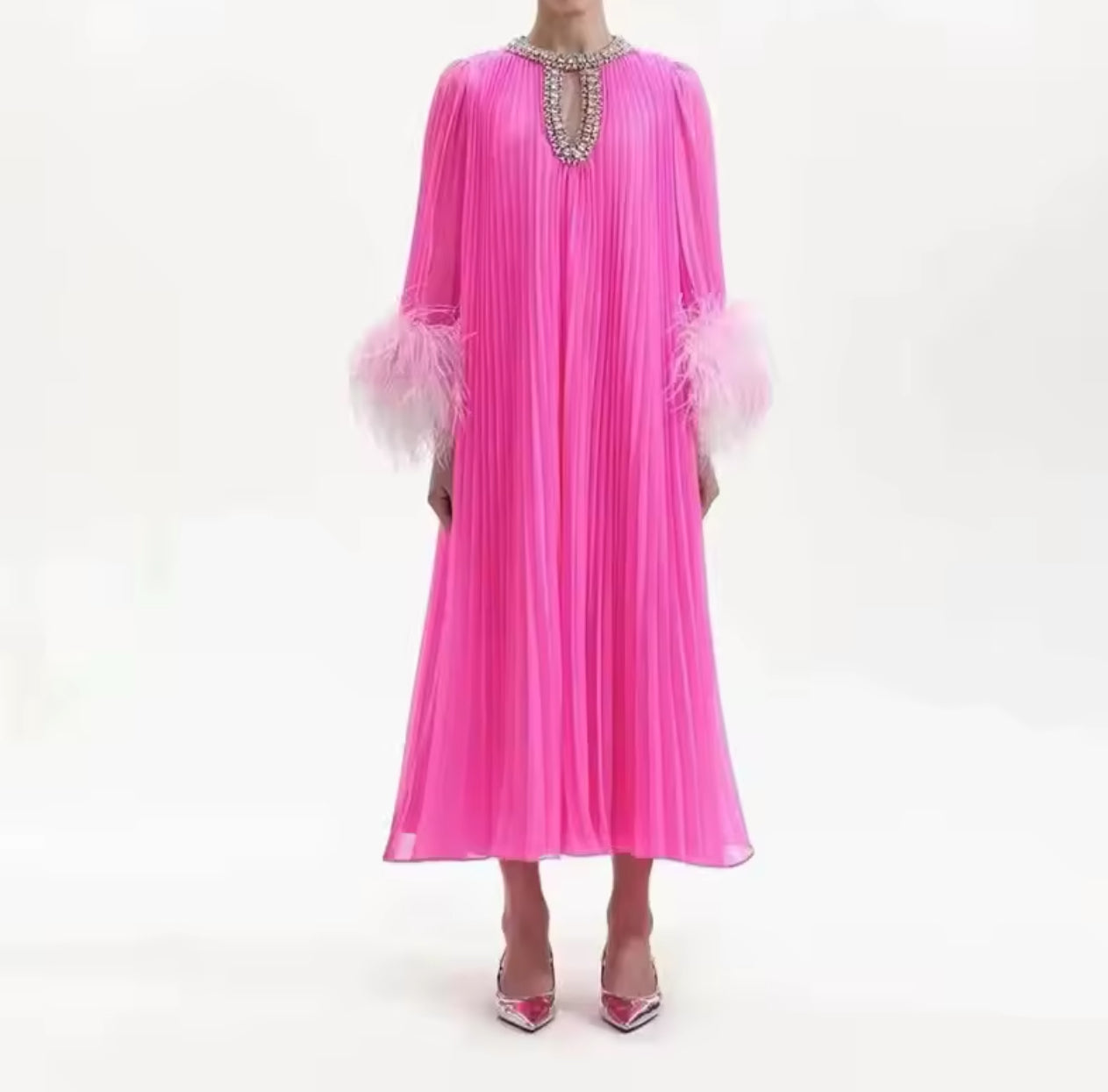 GetGraceGift Pleat Feather Diamonds Spliced Luxury Dresses