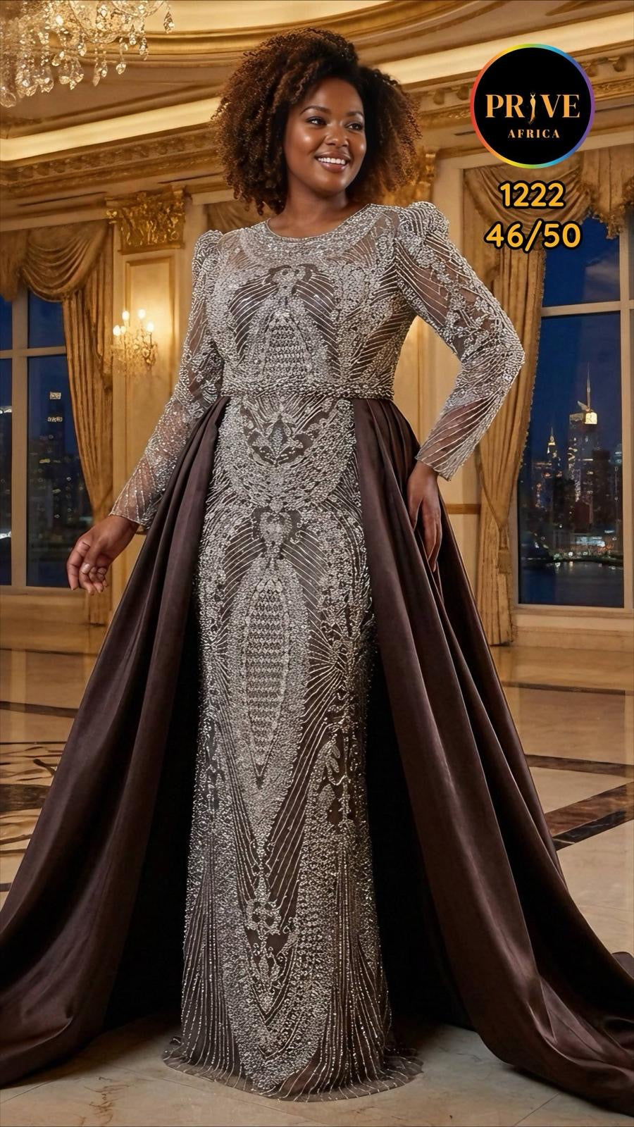Beaded Diamond classic dress with tail