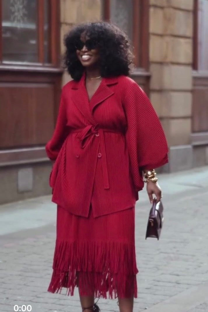 Queen’s Miyake Two Piece in Lemon Green