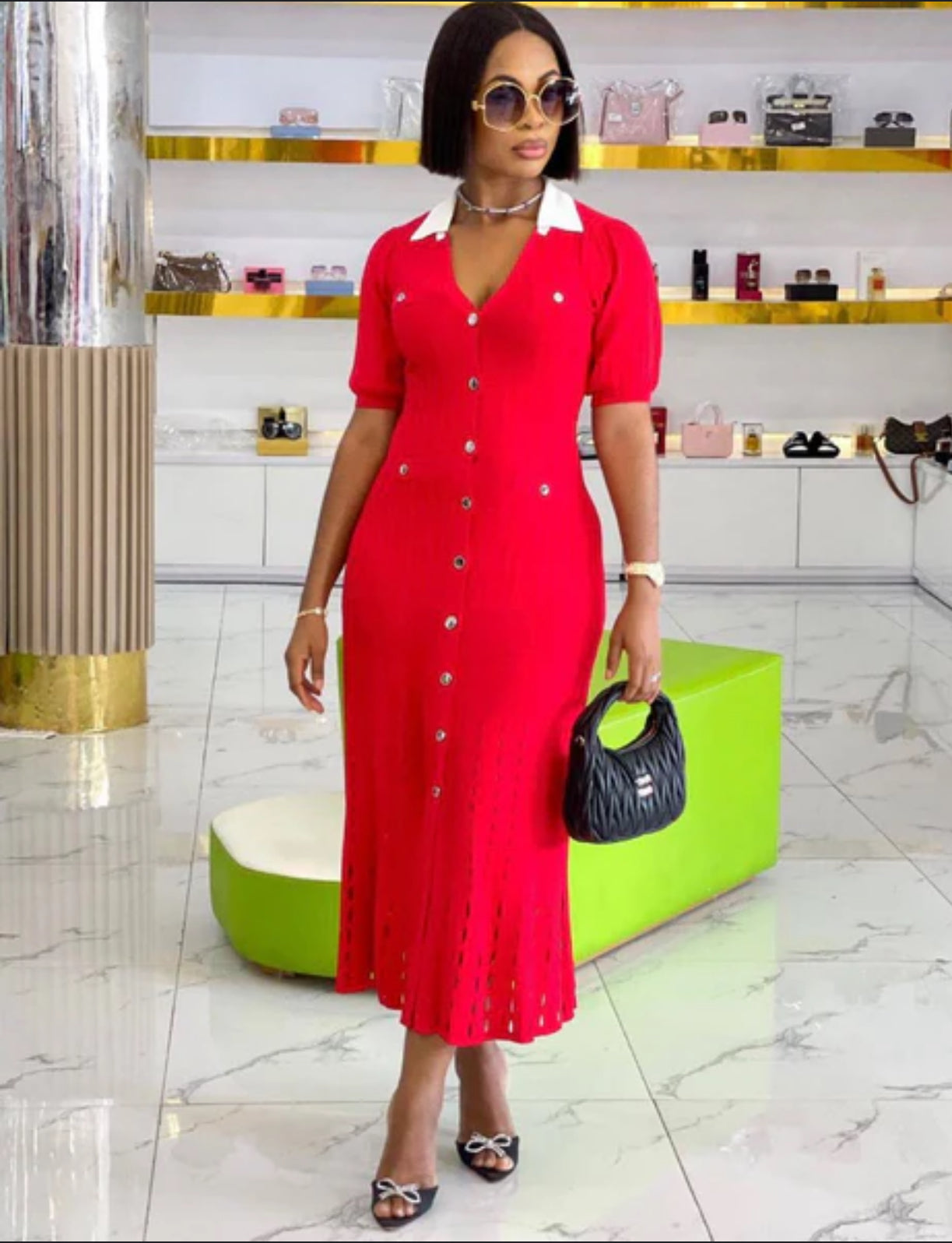 Red Knitted Polo Dress