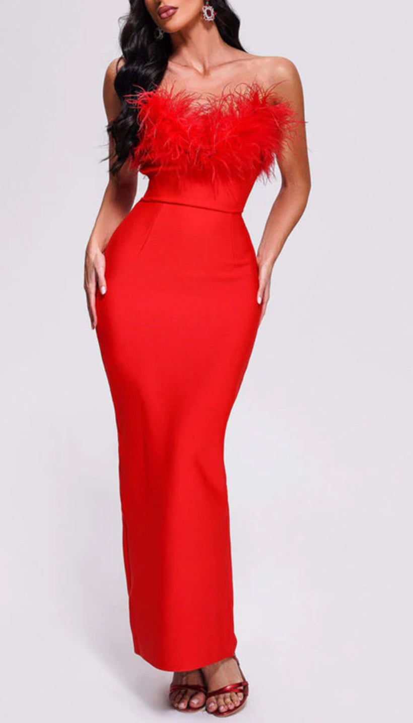 Strapless Bandage Feathers Bodycon Celebrity Dress