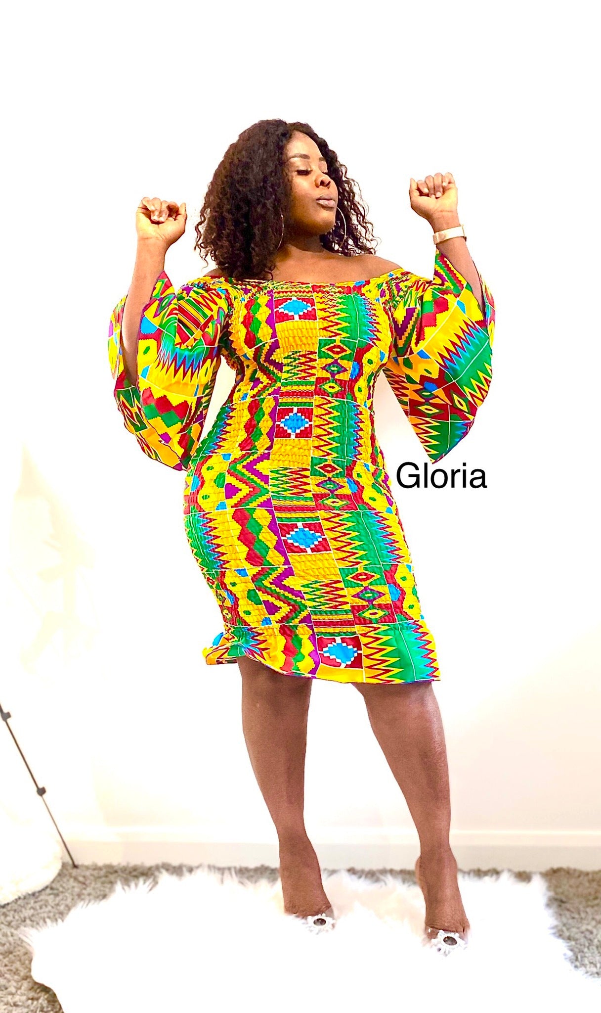 GetGraceGift Ghana Kente Flare Hands Bodycon Dress