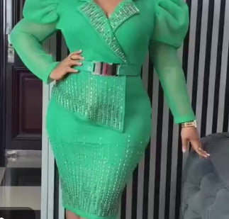 The Queen’s Green and Black Classy Dress Knee Length