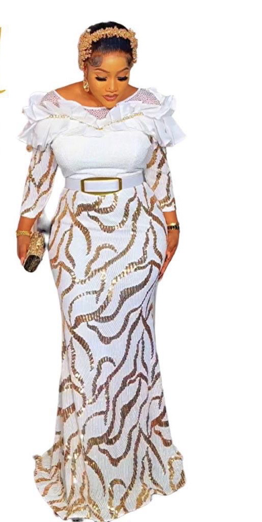 White Goldish Occasion Dress