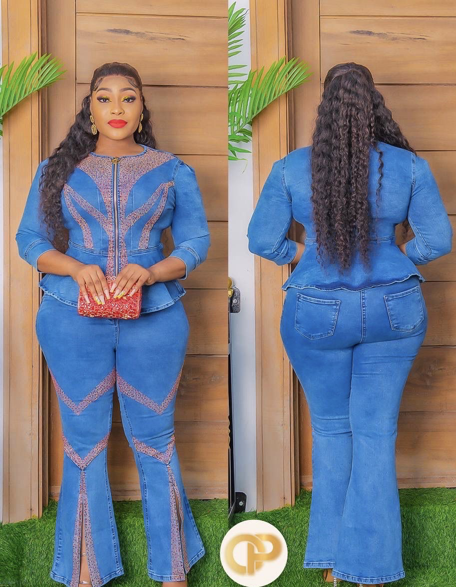 High Quality Stoned Lycra Jeans Trousers Set