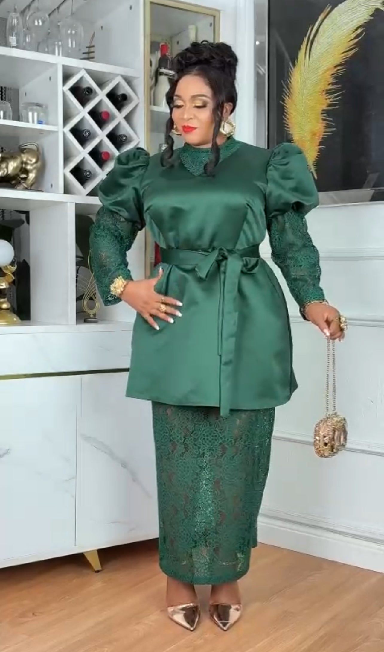 GetGraceGift white Green Luxury Dress