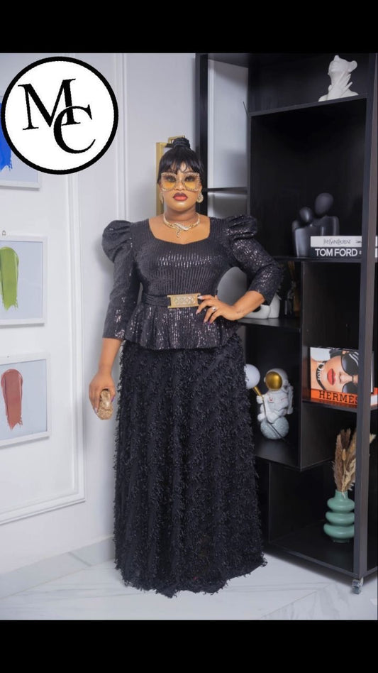 Long Black Feather classy dress