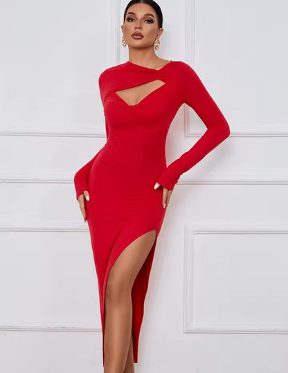Slim Fit Waist Hugging Tight Red Dress