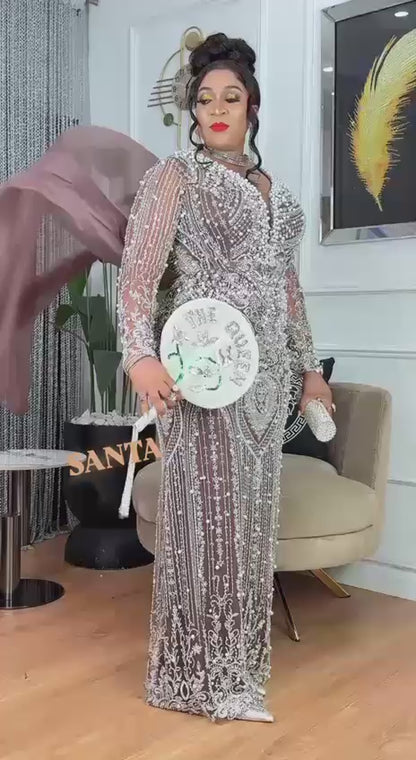 Beaded Diamond classic dress with tail