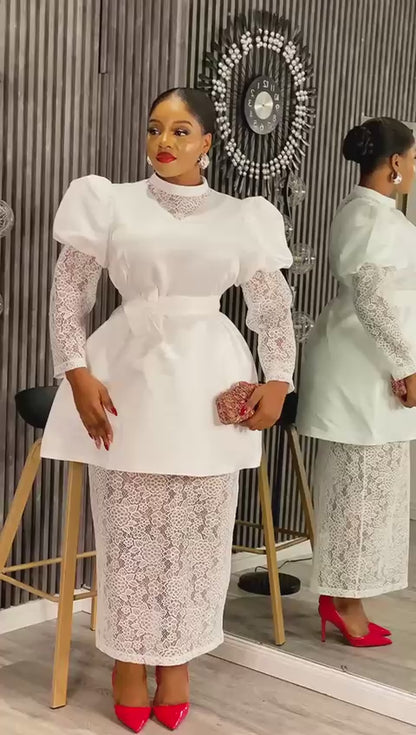 GetGraceGift white Green Luxury Dress