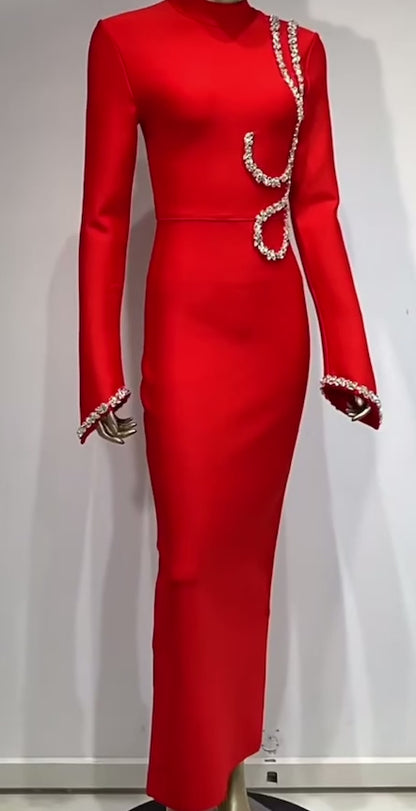 GGG Crystal Bodycon Long Bandage Dress