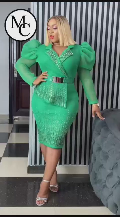The Queen’s Green and Black Classy Dress Knee Length